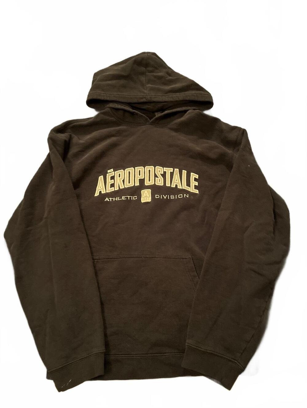 Aeropostale Y2K Pullover Hoodie Dark Charcoal Black Embroidered Athletic Graphic